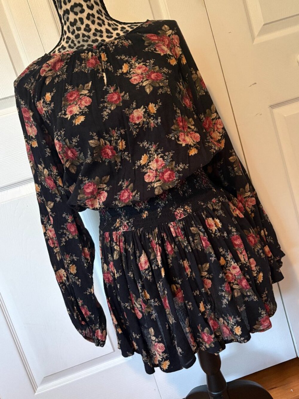 Denim & Supply Ralph Lauren Black Floral Drop Waist Dress Long Sleeve Size M